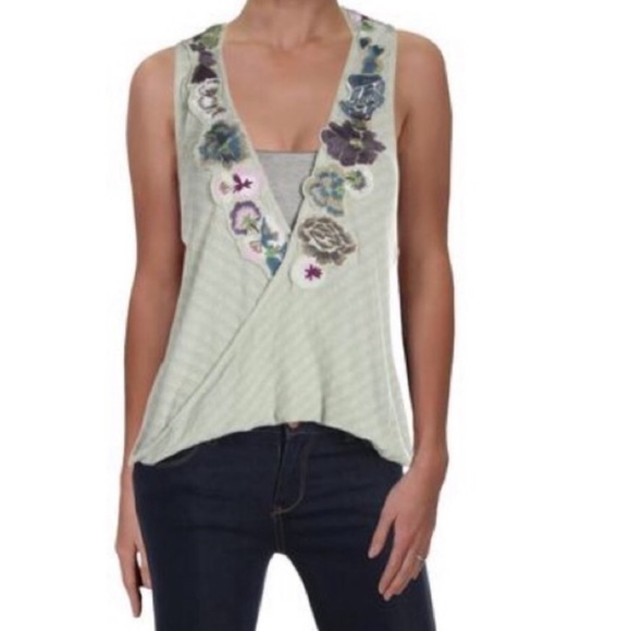 Free People Tops - NWT Free People Frida Embroidered Faux Wrap Tank